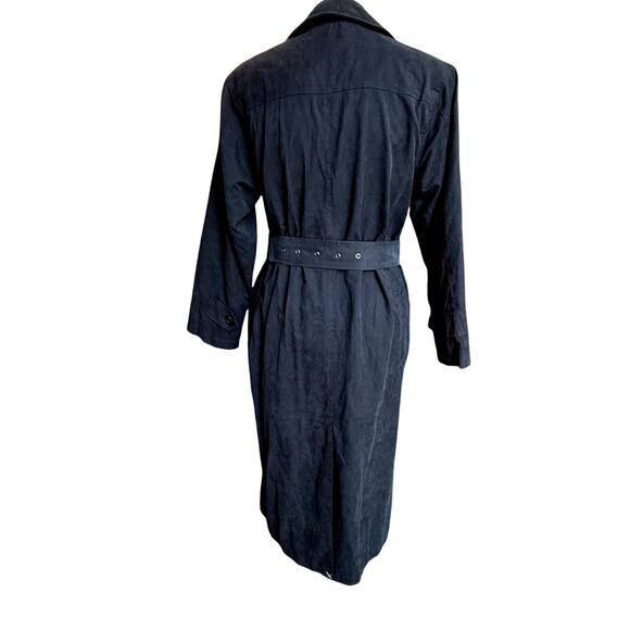 VTG 90s London Fog Trench Coat Womens 2 Petite Black Preppy Minimalist Long - Picture 8 of 8